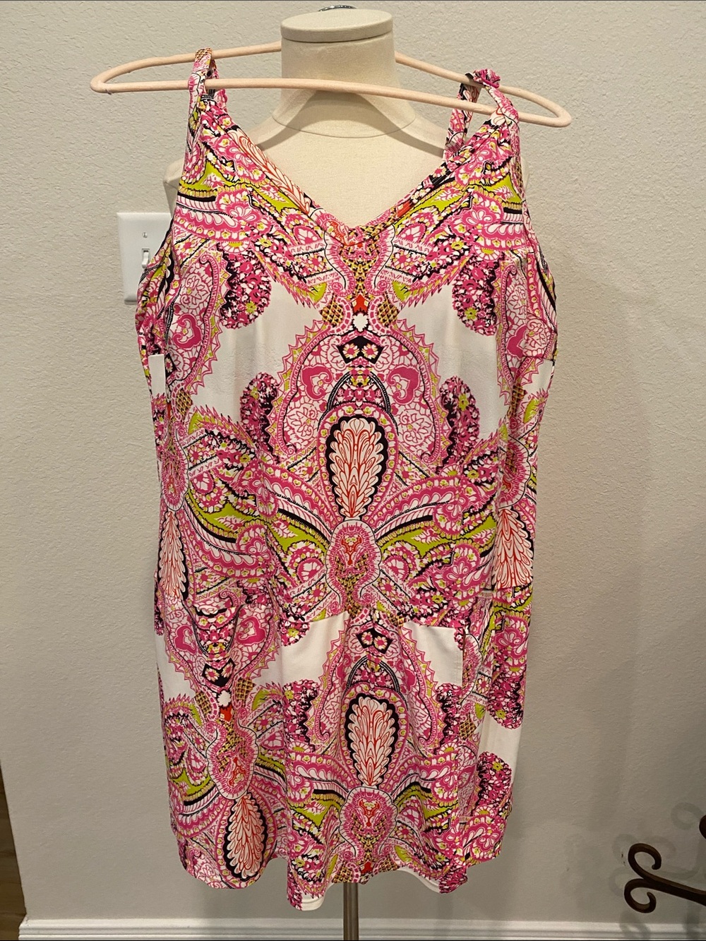 Swim by Cacique Pink Paisley One-Piece Swimsuit Dress Sz 26